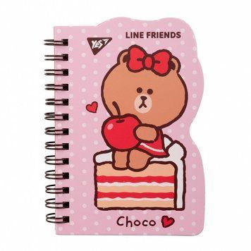Нотатник YES Line Friends. Choco В7 60 аркушів клітинка карт. обкладинка подвійна cпіраль 151808 фото