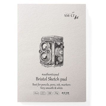 Блокнот-склейка для ескізів SMILTAINIS AUTHENTIC (Bristol) А4 185г/м2 50 арк. білий та гладкий папір 4770644592426 фото